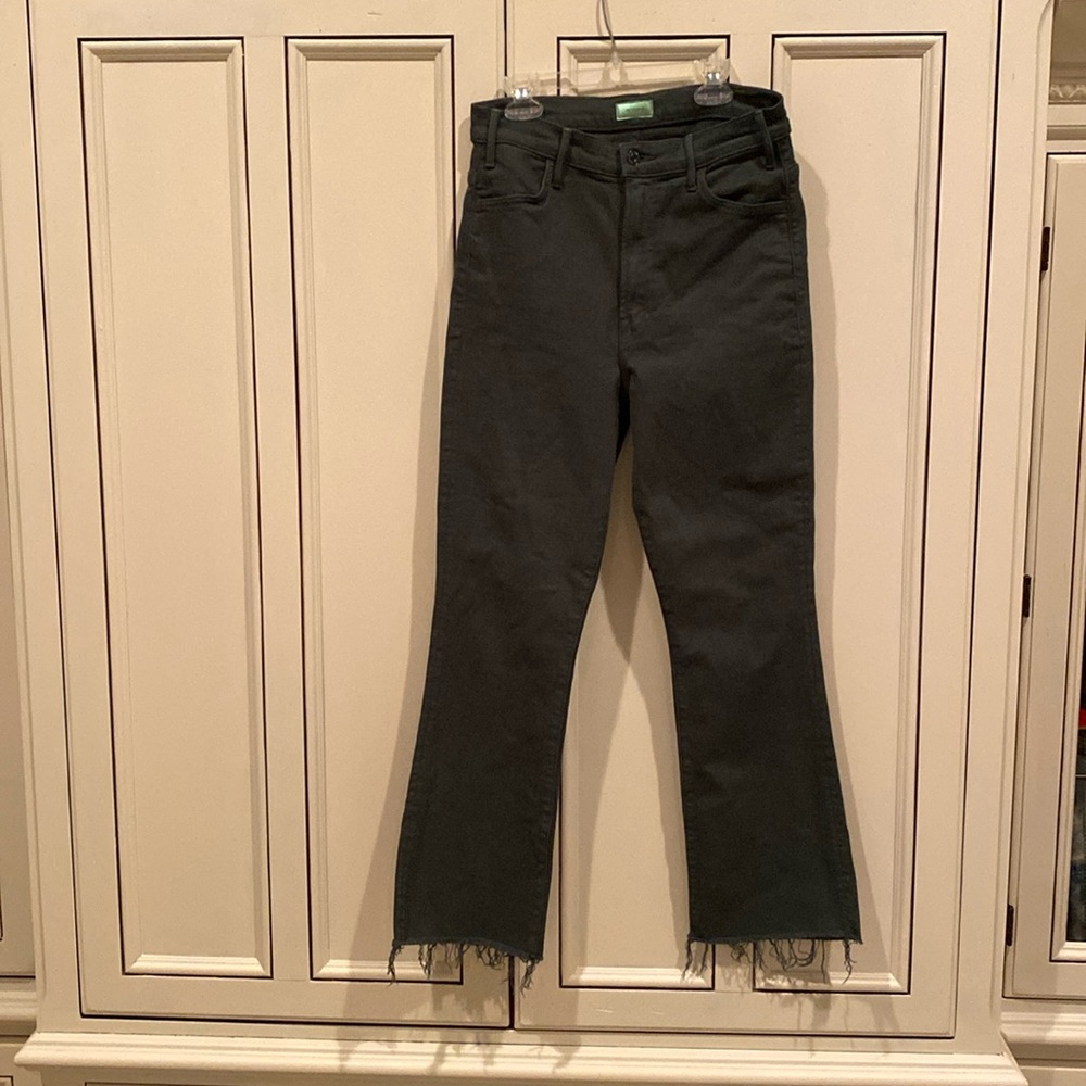 Mother “Hustler Ankle Fray” dark green jeans size 29
